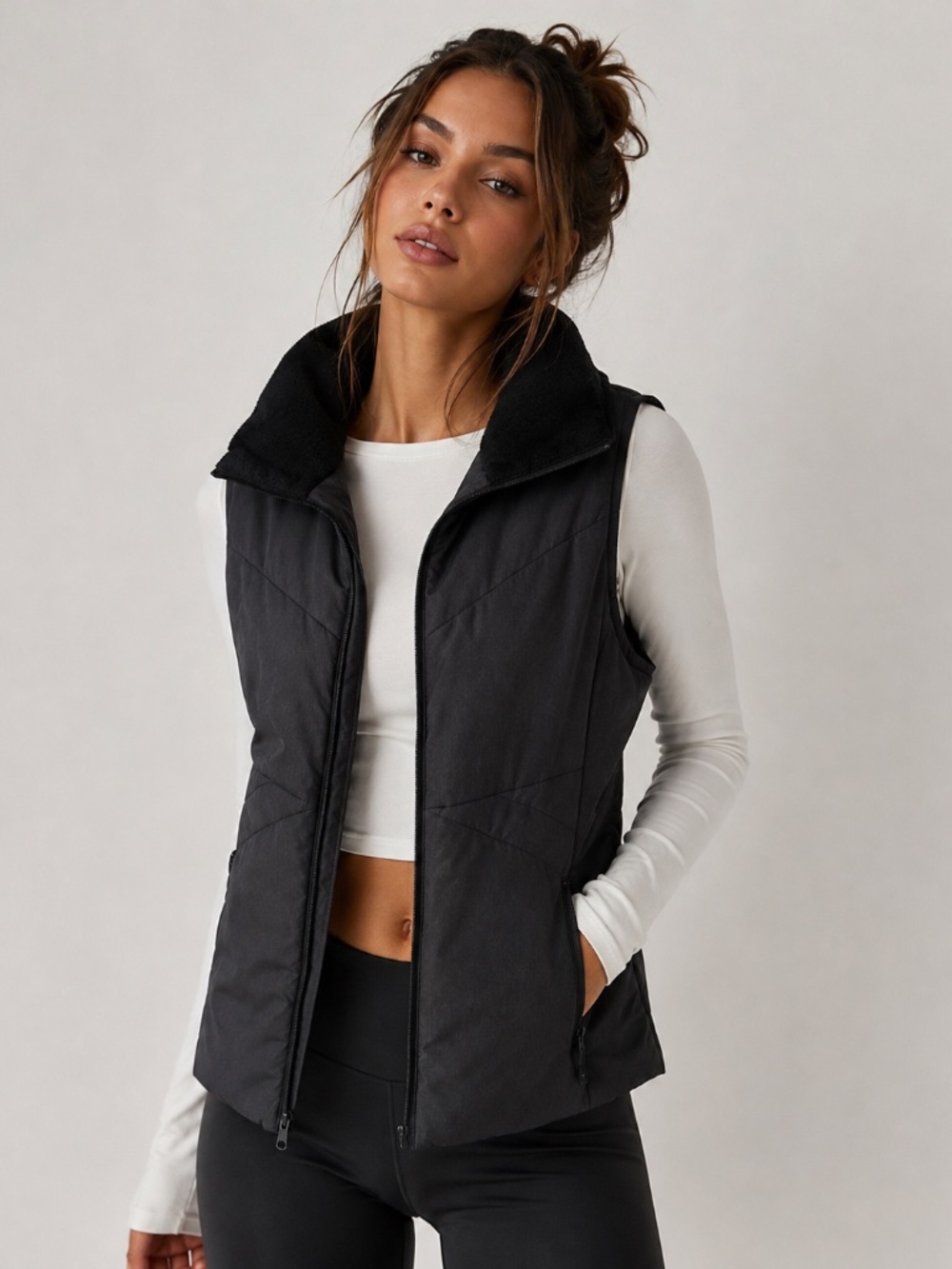 Champion Charcoal Gray Insulated Hooded Vest Fleece Collar Full Zip Size M